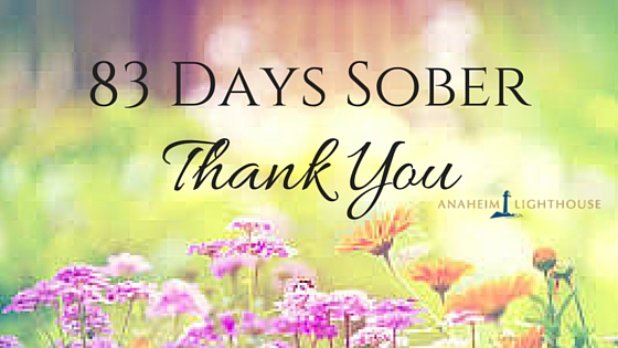 a card showing 83 days sober thank you card
