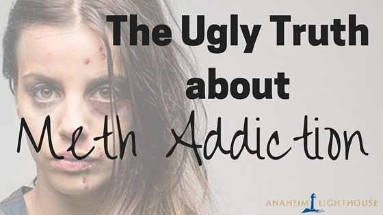 a female meth addict with the headline stating the ugly truth about meth addiction
