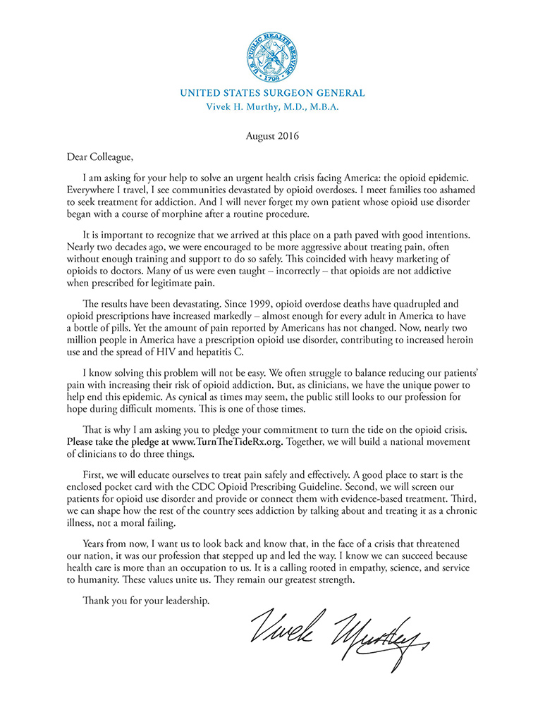 Anaheim Lighthouse Surgeon General Opioid Letter To Doctors