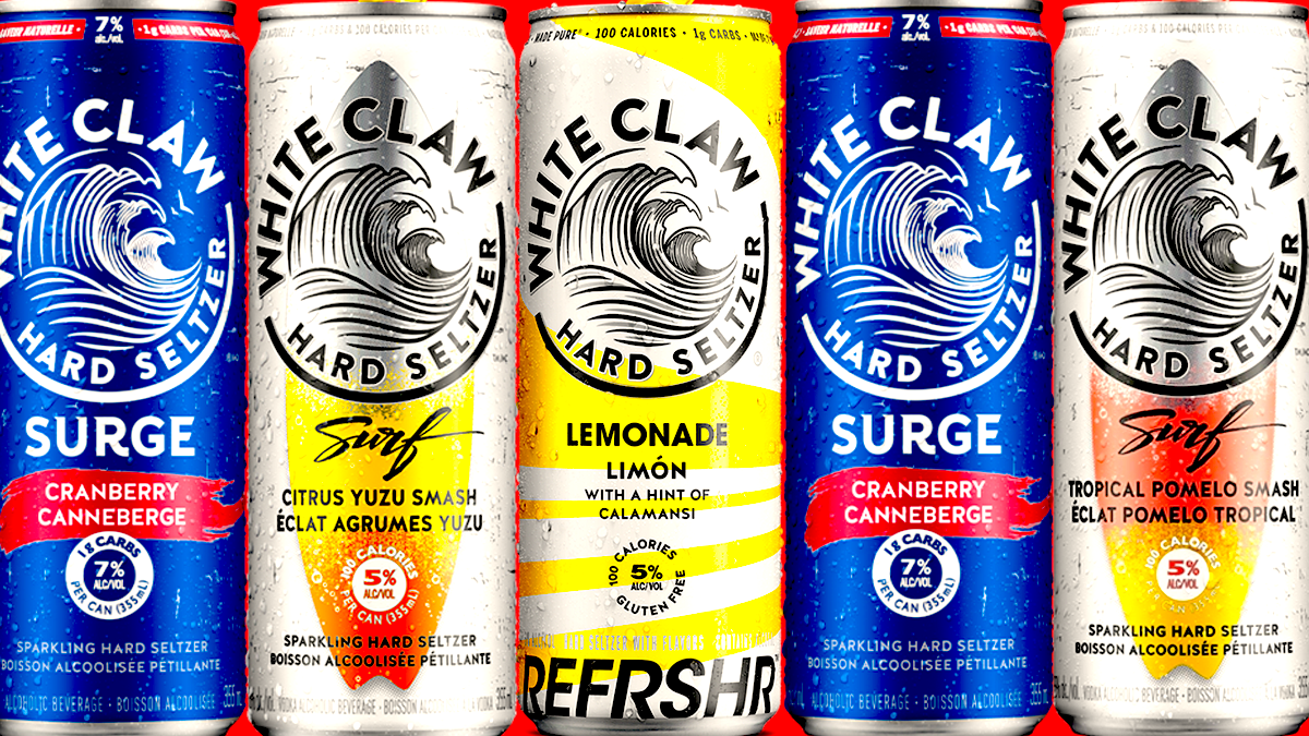 Different cans of White Claw variants side by side