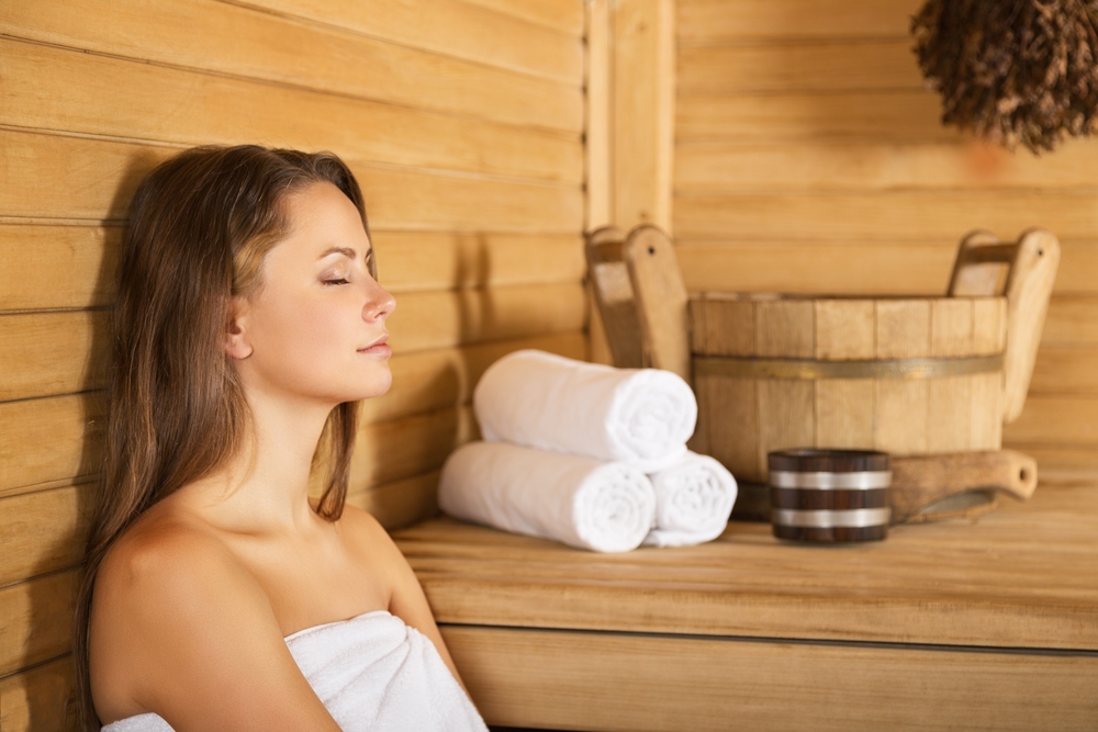 Woman inside a sauna