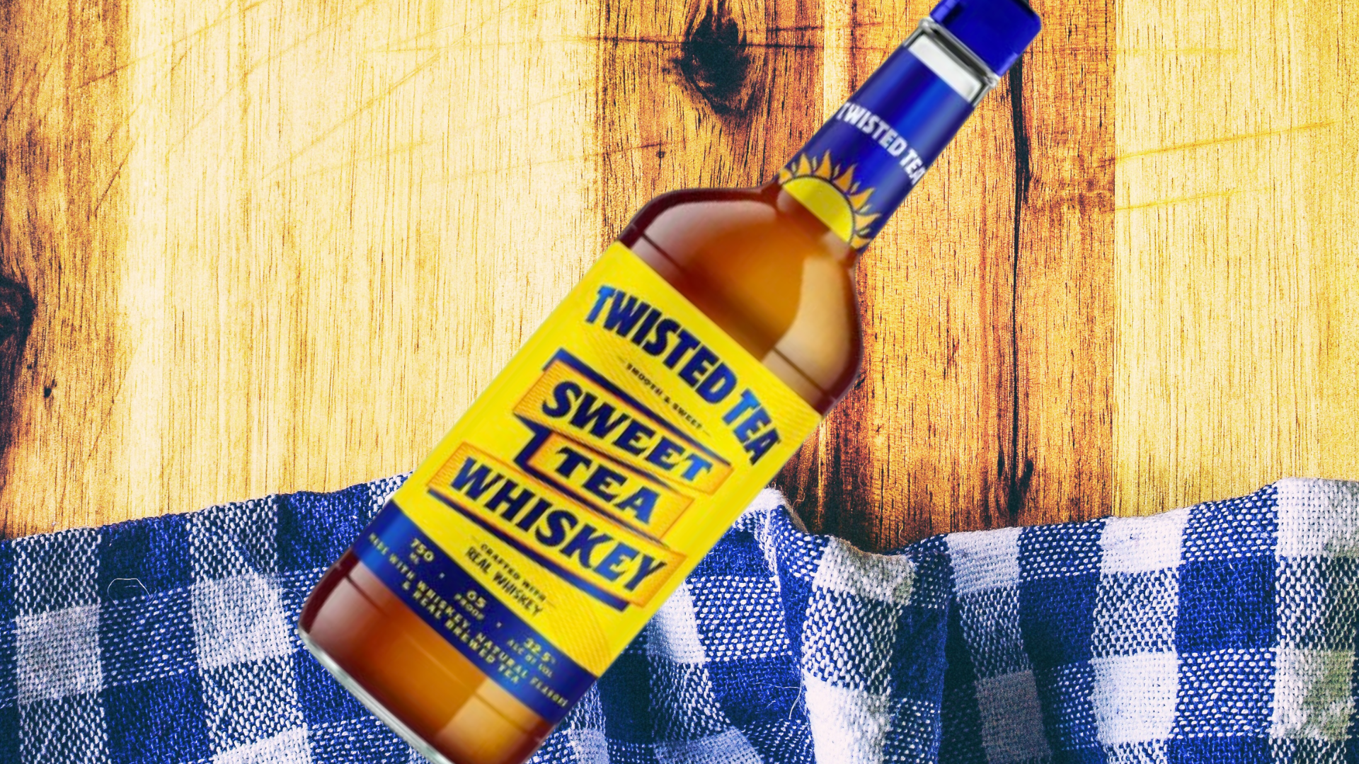 Twisted Tea Whiskey on a picnic table