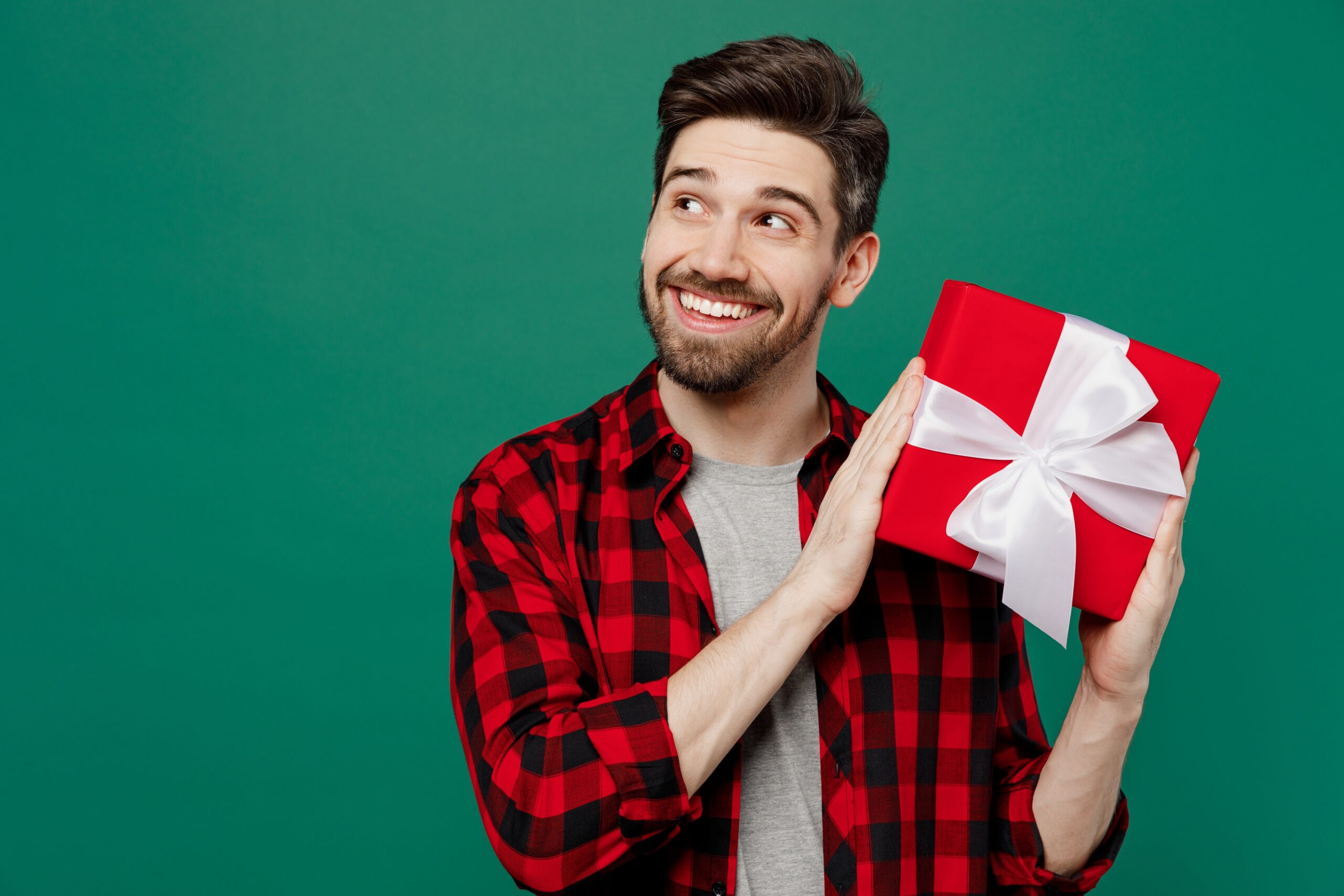 Man holding a gift for himself