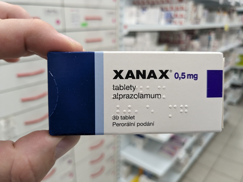 Closeup of a box of Xanax anti-anxiety drugs